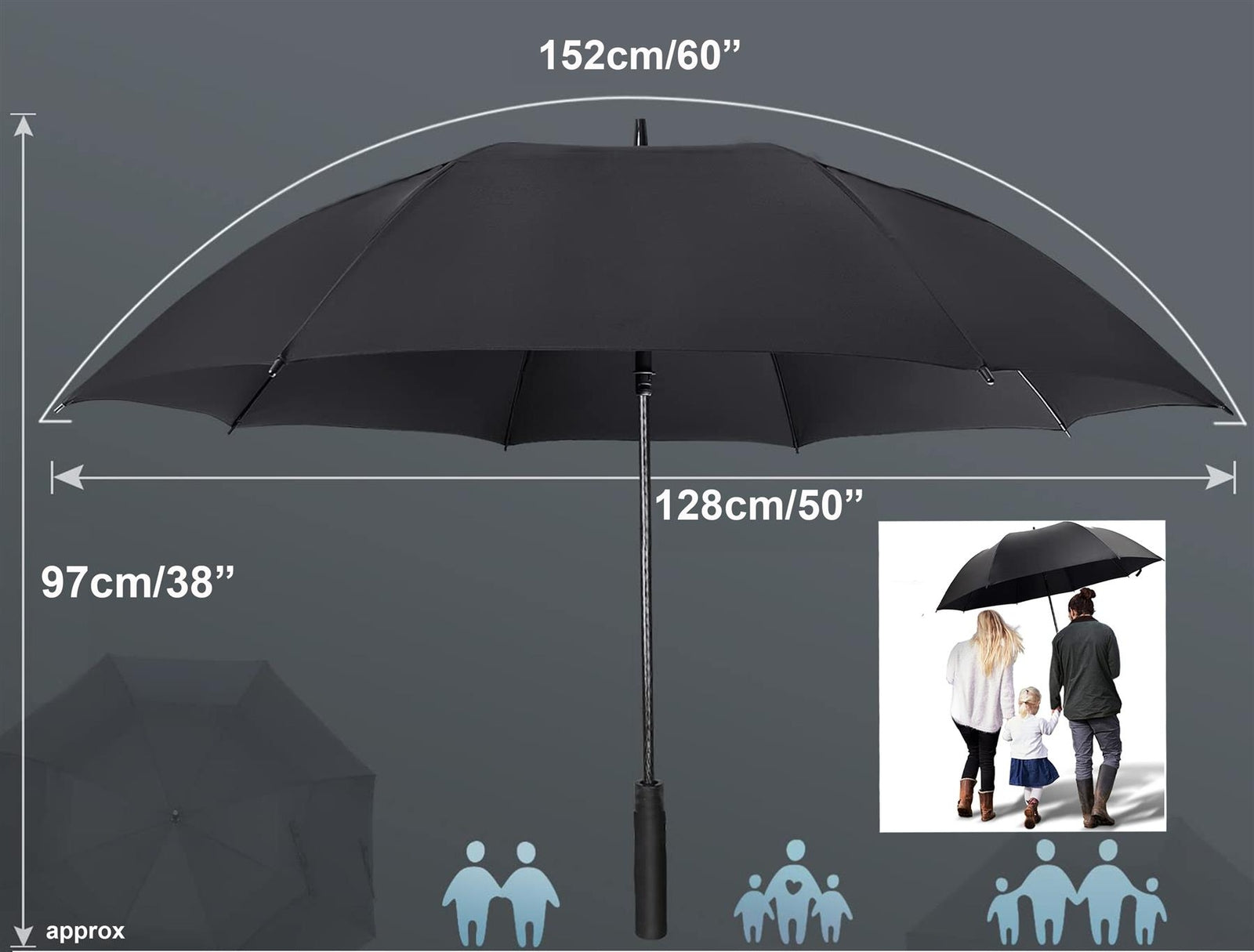 152Cm Extra Large Golf Umbrella DELUXE Windproof Automatic Auto Open Strong UK