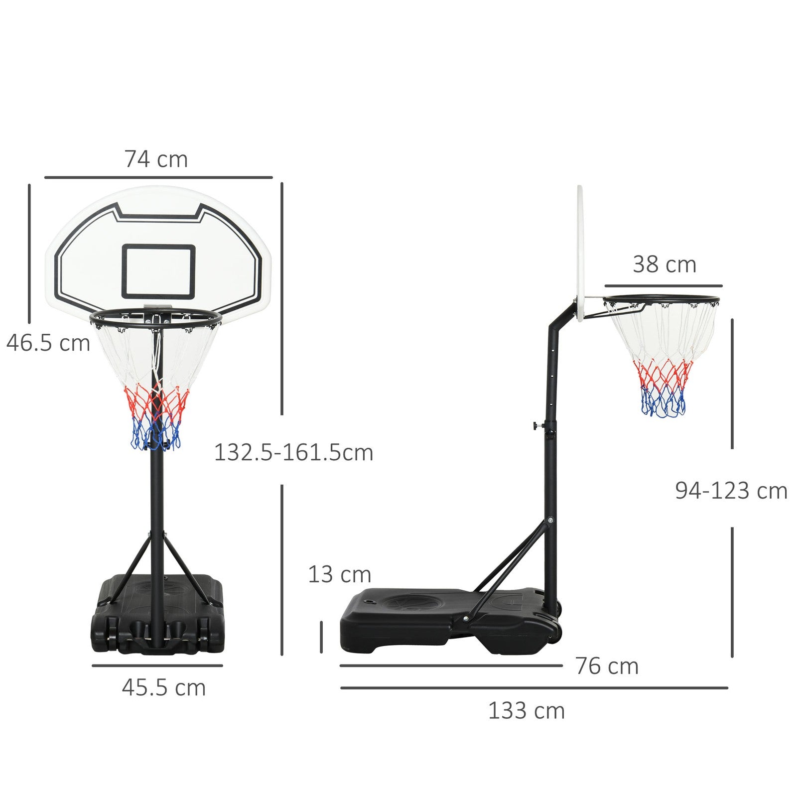 94-123Cm Height Adjustable Basketball Stand for Adults, Black