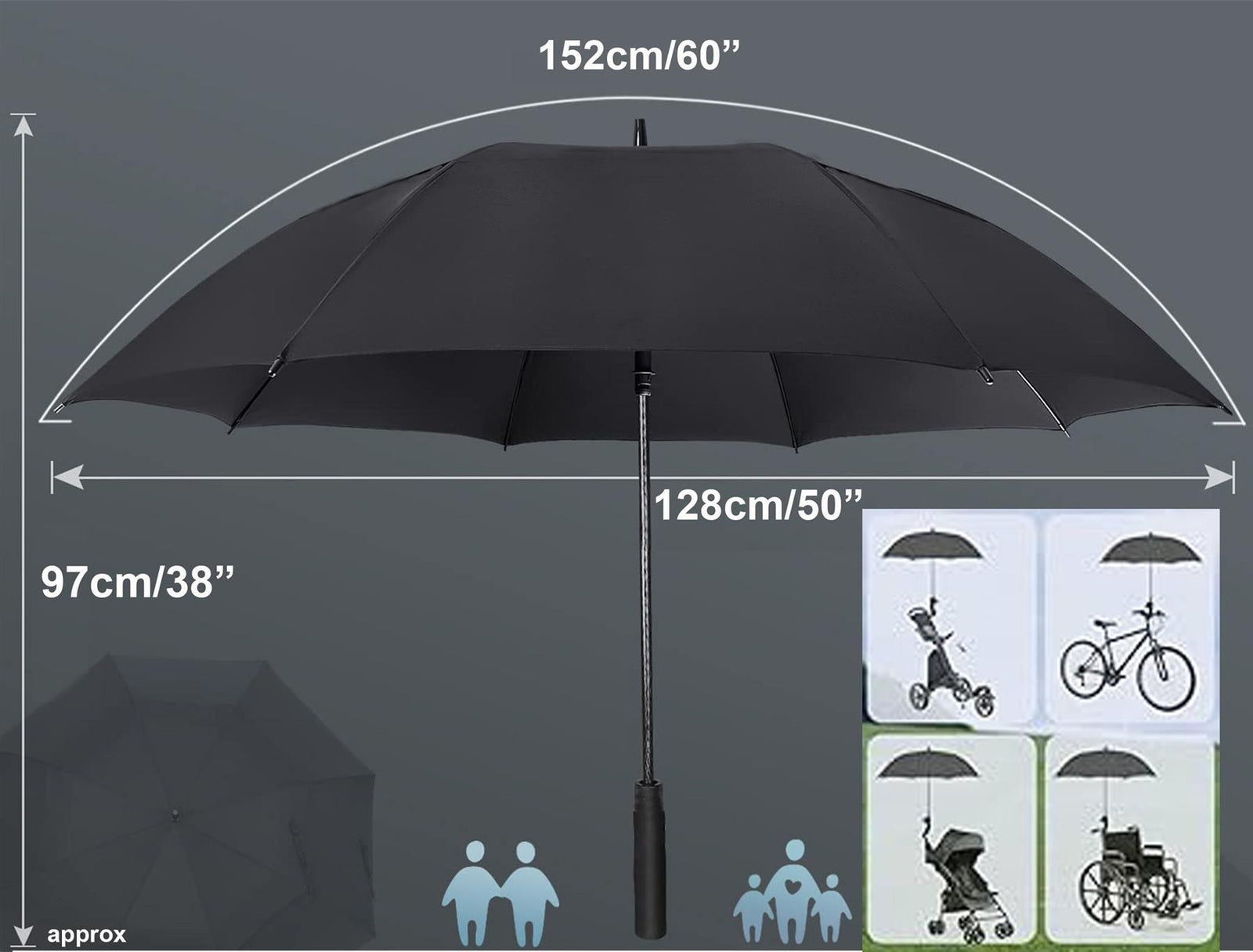 152Cm Extra Large Golf Umbrella DELUXE Windproof Automatic Auto Open Strong UK