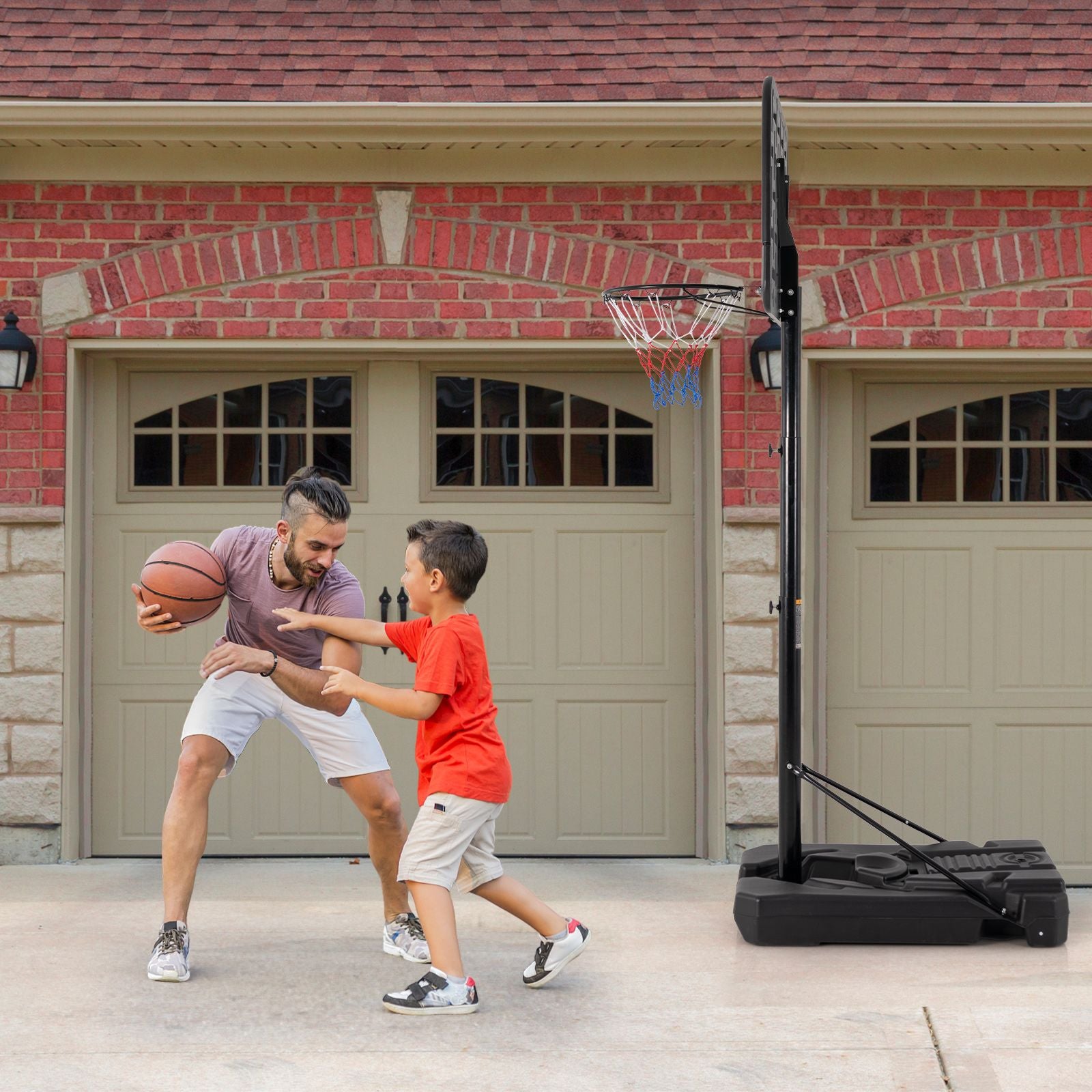 2.6-3.65 M Adjustable Portable Basketball Hoop with Shatterproof Backboard