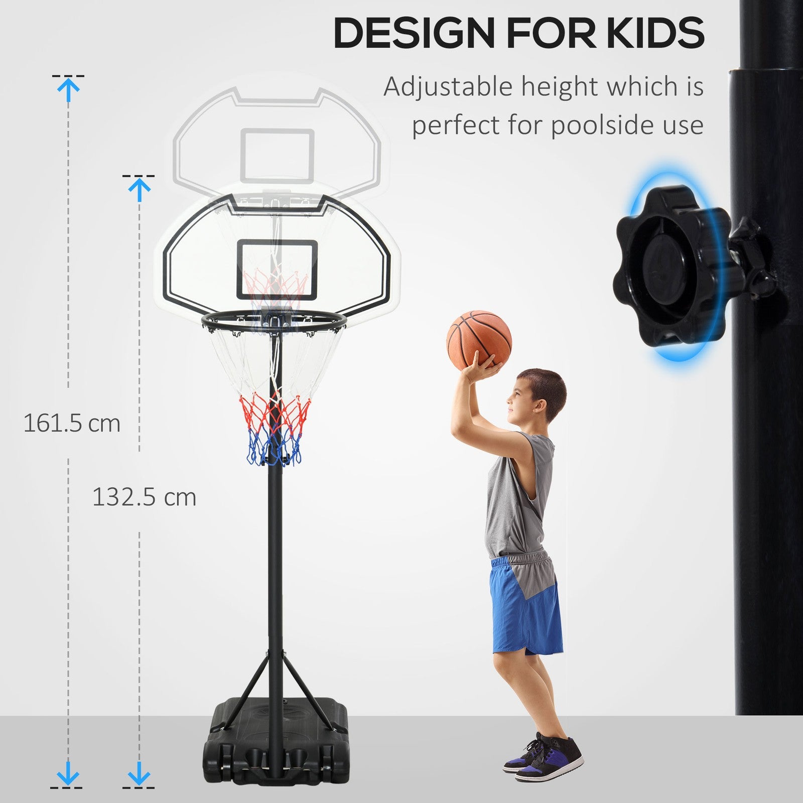 94-123Cm Height Adjustable Basketball Stand for Adults, Black