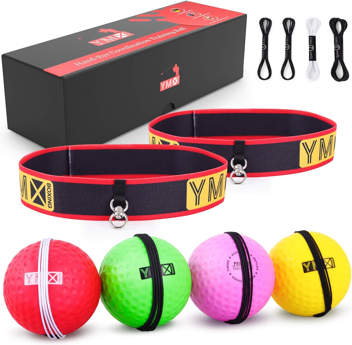 Ultimate Reaction Training Ball Set - 4 Versatile Balls with 2 Adjustable Headbands for Enhanced Reflex, Timing, and Coordination Skills in Boxing and MMA
