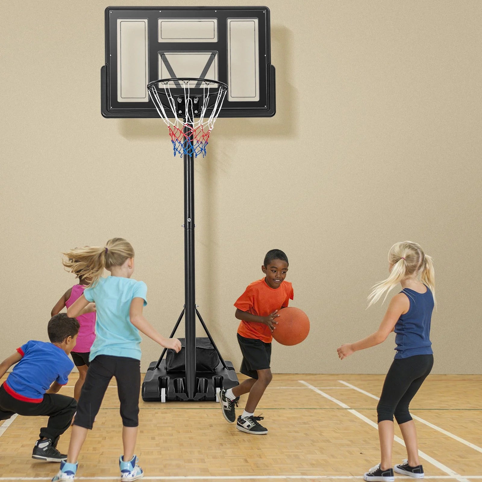 11-Level Portable Adjustable Basketball Hoop and Goals System with Build-In Wheels