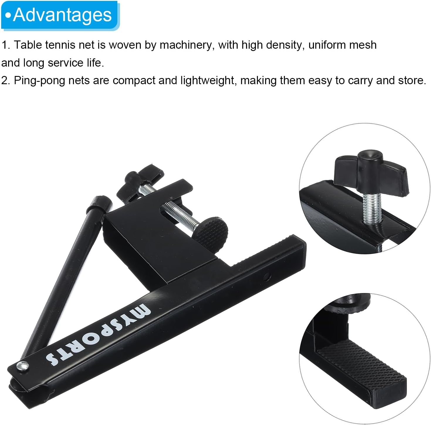 6 Feet Collapsible Table Tennis Net and Post Set, Portable Ping-Pong Mesh Net Adjustable Post up to 2.75-Inch for Training Competition, Black Blue