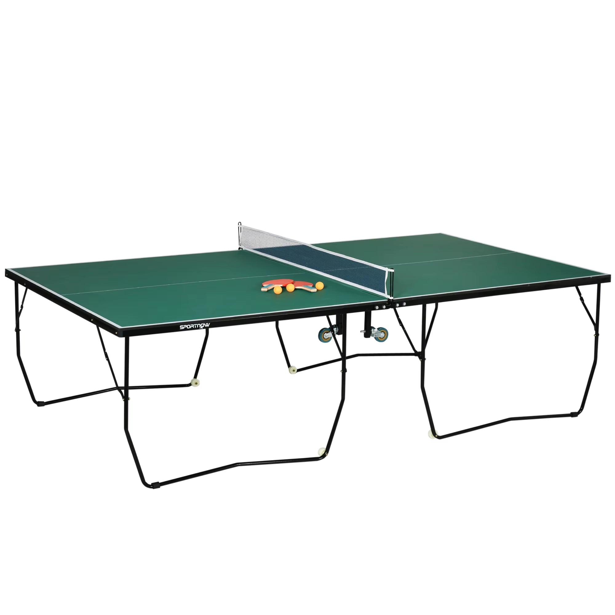 9FT Table Tennis Table, Portable, 4 Wheels, 2 Bats, 3 Balls, Blue